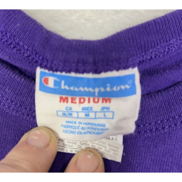 Champion Solid Purple Crewneck Long Sleeve Shirt Logo Men's Size Medium - Picture 5 of 9